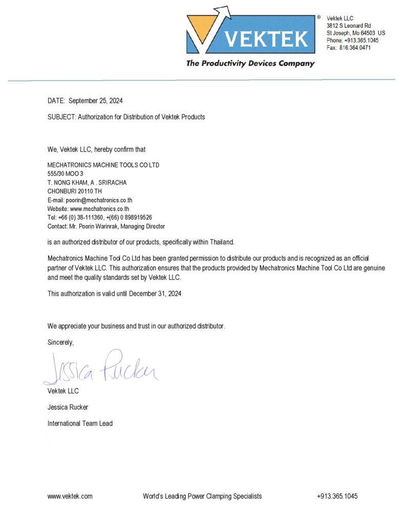 Authorization Letter Of Distribution Vektek Mechatronics 2024